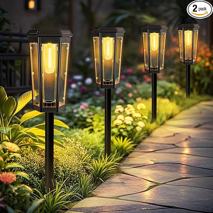 Solar Pathway Lights, Upgraded Solar Bright LED Path Lights, Outdoor Waterproof Garden Landscape Lighting with 2 Lighting Modes & Auto On/Off, for Yard, Landscape, Patio, Lawn, Path, Walkway, Driveway