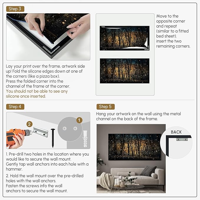 SIGNWIN 36"x72" Extra Large Framed Wall Art Magical Firefly Night Forest, Enchanted Woodland Scene for Home Living Room Bedroom Decor (Frame Assembly Required)