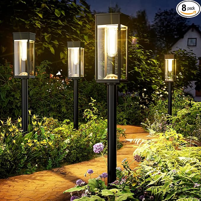 Solar Pathway Lights Outdoor,8 Pack Bright Solar Lights Outdoor,IP65 Waterproof Solar Garden Lights Solar Powered Landscape Lighting for Yard Patio Walkway Driveway Pathway (Warm White)