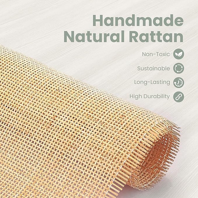 PHI VILLA Rattan Cabinet - Sideboard Buffet Accent Cabinet with Doors and Drawers, Rattan Console Table