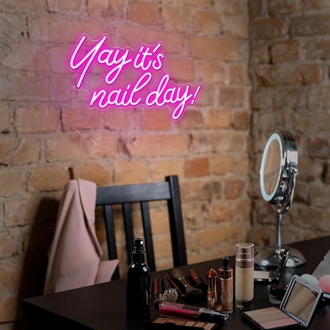Kavaas Yay It's Nail Day Neon Sign - Neon Sign for Salon Bar, Beauty Room, Bedroom - Great Gift for Nail Tech Girls, Christmas, Birthday