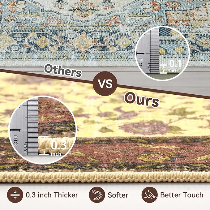 Topllen Washable Area Rug - 5'x7' Boho Living Room Rug, Non-Slip Soft Rugs Indoor for Bedroom Dining Room Office, Vintage Throw Large Carpet Stain Resistance (Red, 5x7ft)