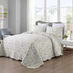 Travan 3-Piece Quilt Set Quilted Bedspread Lightweight Coverlet Set Garden Style Floral Printed Oversized Quilted Bedding Set with Shams for All Season, Flower Sea, King Size
