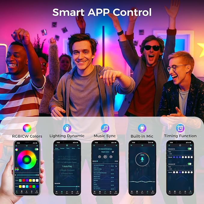 DomeStar RGB Corner Floor Lamp with Remote and App Control, 16 Million Color Changing Sync with Music Sync - Modern Mood Lighting for Bedroom, Living Room Aesthetic Room Decor