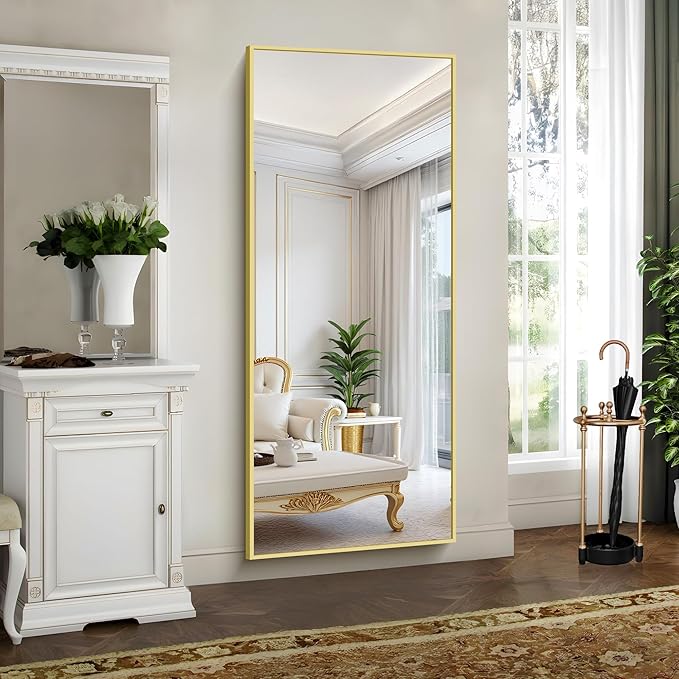 YIROMAN Bathroom Mirror 72"x30", Large Brushed Gold Bathroom Mirror for Over Sink with Aluminum Frame, Rectangular Vanity Mirror with Right Angle, Wall Mirror Hangs Horizontal or Vertical
