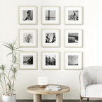 Vittanly 12x12 Picture Frames Set of 9, Shatter Resistant Plexiglass, Display 8x8 Pictures with Mat or 12x12 without Mat, Photo Frames for Wall Mount, Engineered Wood, Cornsilk