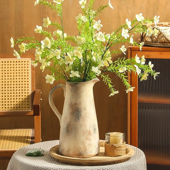 Ceramic Vintage Vase with Handle,12.2 inch Large Tall Handcrafted Pitcher Vase for Modern Farmhouse Decor, Ideal for Home Decor, Living Room, Table, Shelf