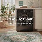 GENIMO 2x5 Runner Rugs for Hallway, Machine Washable Non Slip Vintage Rugs, Low Pile Lightweight Soft Print Rug for enrtyway, Corridor, Home Office, Kitchen, Sage Green