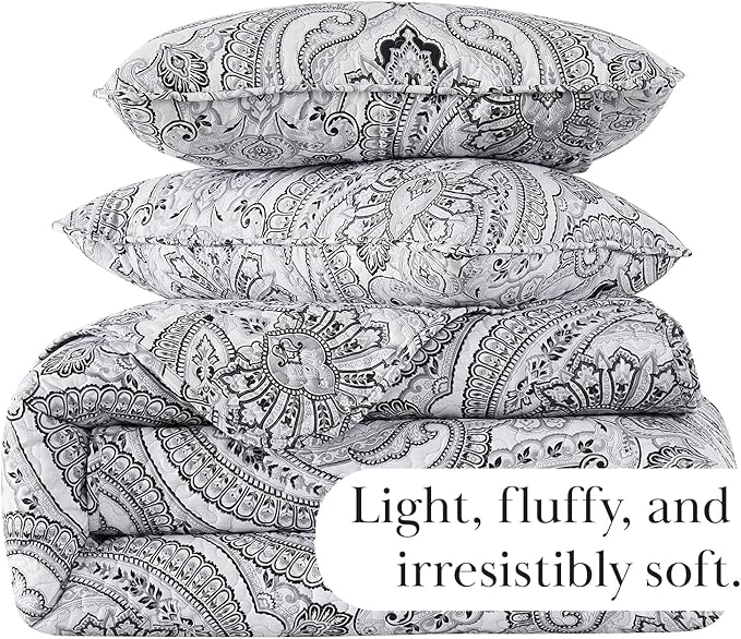 Southshore Fine Living, Inc. Boho King Quilt Set, Lightweight Bedspread, Summer Coverlet, 3-Piece Paisley Bedding Set with Two Matching Quilted Pillow Shams, California/King Quilts, Black