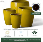 Emissary Bullet 14 in. Mustard Yellow Ceramic Round Planter (14 in. L x 14 in. W x 15.5 in. H) with Drainage Hole
