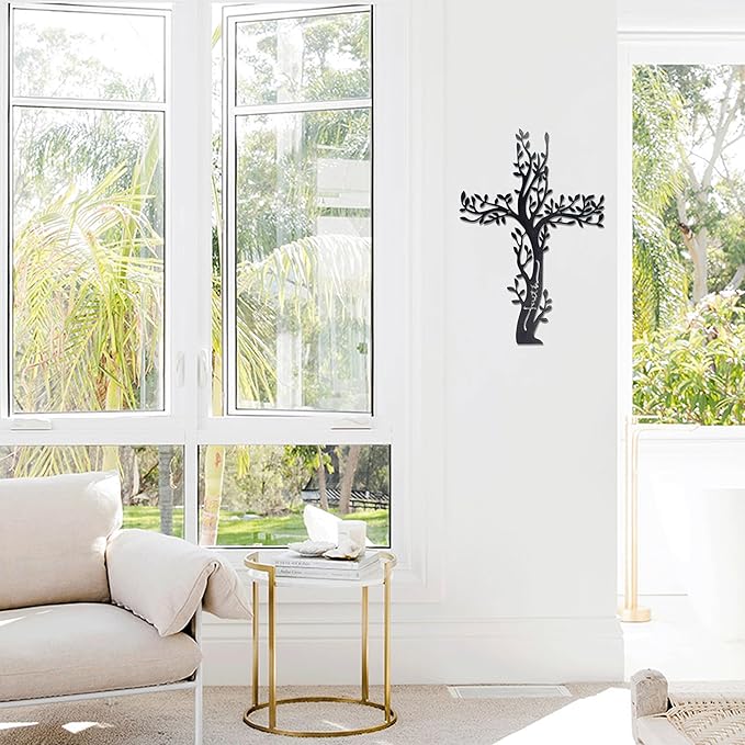 Ecqizer Unique Tree of Life Wall Cross, Artistic Cross Wall Decor, Ideal for Home & Kitchen, Subtle Wall Sculpture Art, 16 Ã— 11 Inch, balck