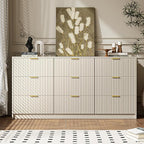Beige Dresser for Bedroom, 9 Drawer Double Dresser, Modern Chest of Drawers for Bedroom, Living Room, Entryway and Closet, 63" L x 15.7" D x 31.5" H