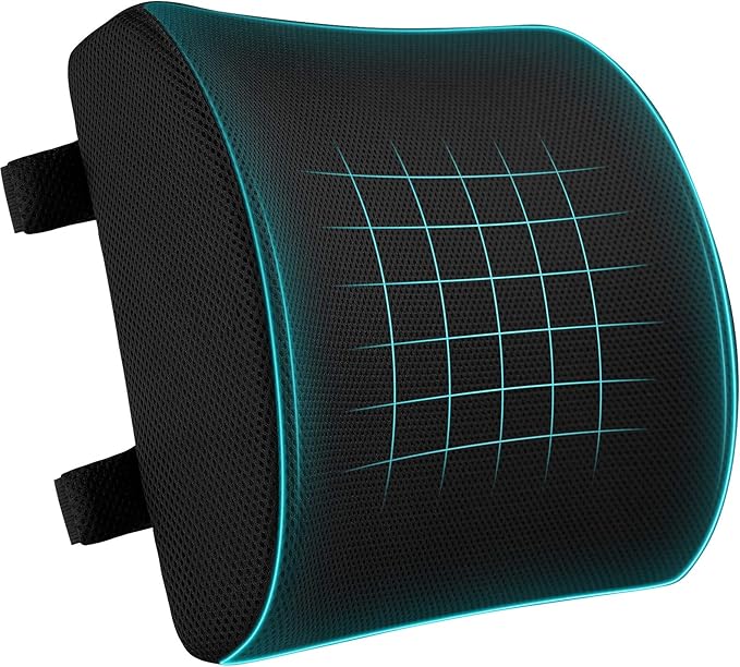 CompuClever Lumbar Support Pillow for Office Chair/Car, Memory Foam Back Cushion Pain Relief and Improve Posture, Lower Back Pillow for Gaming and Desk Chair, Couch, Adjustable Straps
