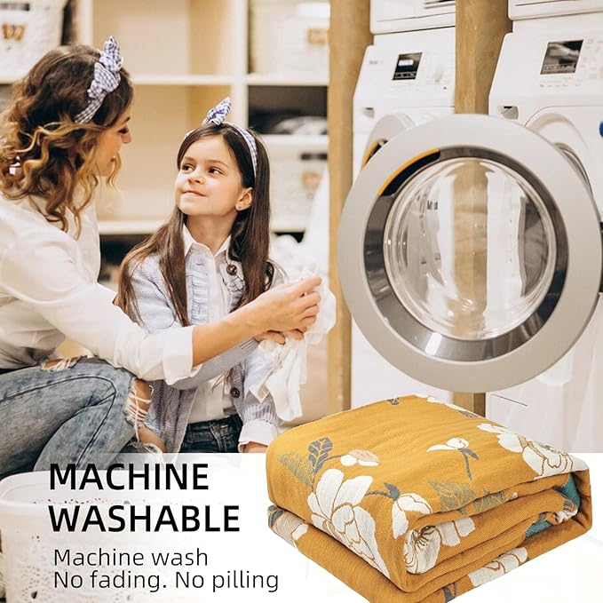 Boho Throw Blanket for Bed - 100% Pure Cotton Ultra Soft Rustic Quilt - Farmhouse Decor Bed Blankets, All Season Rustic Throw for Sofa Couch Chair(60"×80", Flower Branch 2)