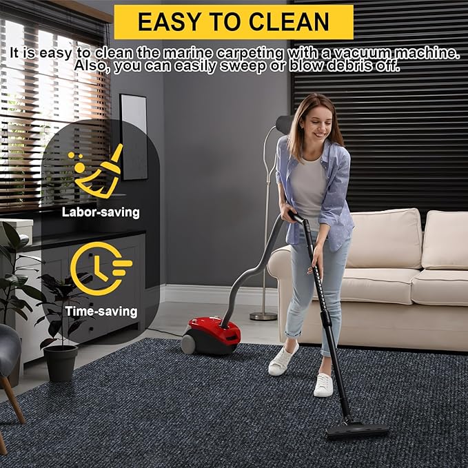 Marine Carpet,6 FT x 18 FT Dark Gray Indoor Outdoor Carpet 0.2" Thick Boat Carpet with Water-Proof TPE Backing, Non-Slide Outdoor Marine Carpet Roll for Home, Patio, Porch, Deck