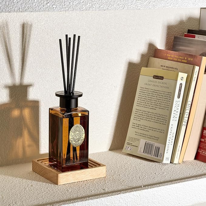 M&SENSE 6.3 oz Large Reed Diffuser Set | Tobacco Teakwood Scent Oil Diffuser with Sticks | Hotel Collection Non-Toxic Essential Oil |for Bedroom Bathroom Living Room
