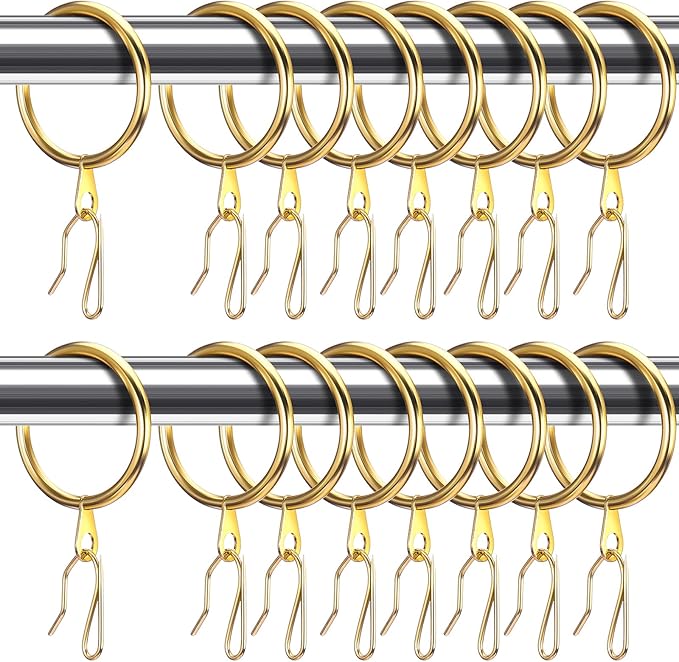 Hotop 60 Pieces 0.98 Inch Metal Drapery Curtain Rings Curtain Hanging Rings and 60 Pieces Metal Curtain Drapery Pin Hooks for Window Door Shower Curtain (Gold)