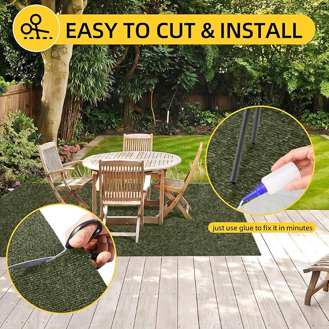 Marine Carpet,5 FT x 20 FT Olive Green Indoor Outdoor Carpet 0.2" Thick with Water-Proof TPE Backing, Non-Slide for Home, Patio, Porch, Deck