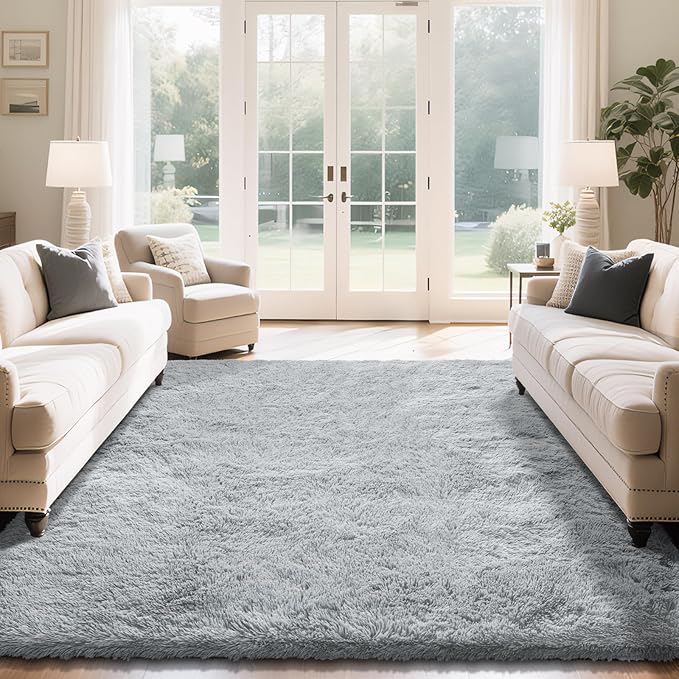 Fluffy Rug Shaggy Area Rug, Grey 10x14 Area Rugs for Bedroom, Super Soft Shaggy Rugs for Living Room Bedroom Kids Room Home Decor, Upgrade Anti-Skid Rectangular Fuzzy Rug