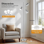 QiMH Tree Floor Lamp with 3 Light Bulbs, Standing Tall Pole Lamps for Living Room Bedroom Office, Reading Stand up Lamps with 3 Adjustable Arms,Brushed Nickel