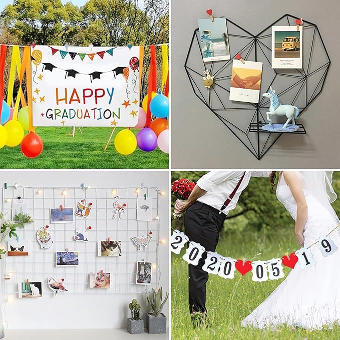 Pandahall 100pcs White Heart Clothespins Wooden Photo Paper Peg Pin Craft Clips with 10.9 Yards Natural Jute Twine for Paper Photo Display Hanging Home Party Wedding Decoration