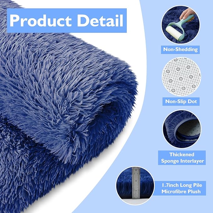 Blue Fluffy Round Area Rugs for Bedroom,4'X4'Shag Circle Area Rugs for Living Room,Non Slip Fuzzy Plush Rug for Kids Room Boys Girls Room and Dorm Home Decor Rug