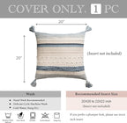 BlissBlush Coastal Blue Boho Decorative Throw Pillow Cover 20x20 Modern Bohemian Accent Pillow Case Square Woven Textured Farmhouse Pillows for Couch Bed (Pack of 1)