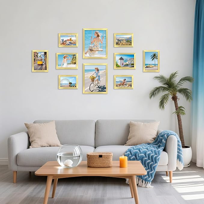 decorUhome Picture Frames Collage Wall Decor for Photo Gallery Display, Assorted Picture Frames set of 10 Including Two 8x10 / Four 5x7 / Four 4x6 for Family Wall Decor, Gold, 10 Pack