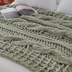 Esterra Chunky Knit Blanket Throw 50"x60", 100% Hand Knitted Chenille Throw Blanket, Cozy Soft Thick Cable Knit Throw Large Rope Knot Crochet Throw Blanket for Sofa Couch Bed, Sage Green