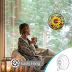 Sunflower Suncatcher Stained Glass Window Hanging Ornaments - 8” Handmade Sun Catchers Indoor Window Outdoor Garden Decor - Wall Art Sun Flower Glass Panel with Hooks - Sunflower Gifts for Women Mom