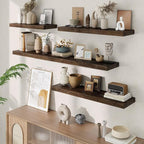 Floating Shelves, 8" Deep Rustic Solid Elm Wood Wall Mounted Floating Shelves, Wall Shelves with Invisible Bracket for Living Room Bathroom Bedroom Kitchen, 55 Inch, Walnut