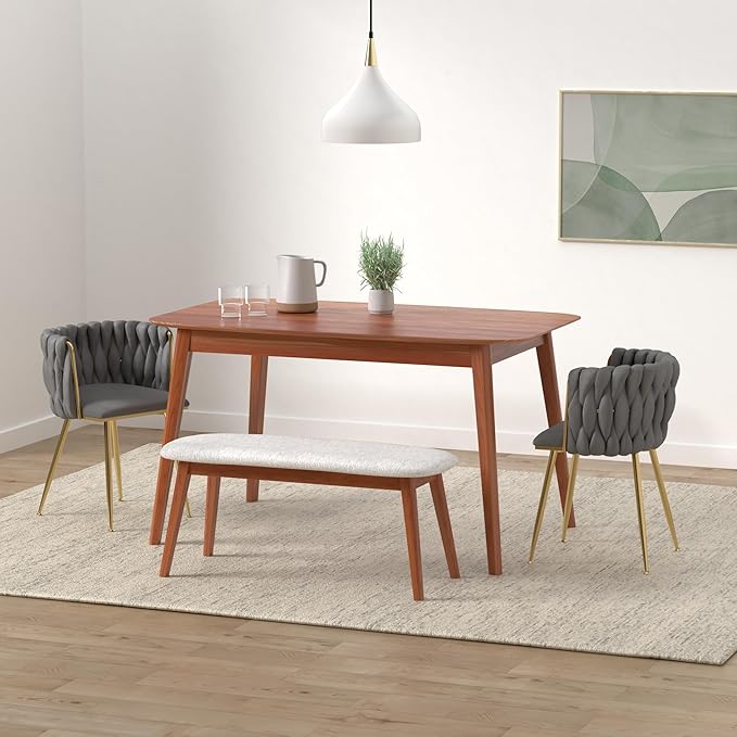 Nrizc Woven Dining Chairs Set of 6, Velvet Upholstered Dining Chairs with Gold Metal Legs, Modern Accent Chairs for Living Room, Dining Room, Kitchen (Grey)