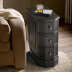 Nightstand with Charging Station, Vintage Wood End Table with 3 Drawer, Victoria Narrow Side Table, Slim Bedside Tables for Bedroom, Pre-Installation, Black