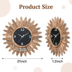 Honiway Large Wall Clock Battery Operated 21 in Rustic Wood Boho Sunburst Decorative Wall Clock Silent Non Ticking Farmhouse Wall Clocks for Living Room Bedroom Kitchen Bathroom Decor (Rustic Brown)