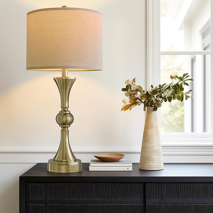 28" Table Lamps for Living Room Set of 2, Bedroom Lamps with USB A+C Ports, Modern Table Lamp,Desk Lamp, Lamps for Night Stands(Antique Bronze,No Bulbs Included)