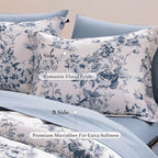 King Comforter Set -7 Pieces Floral Blue Comforter Set for All Seasons, Bed in a Bag King with Botanical Flowers Comforter, Sheets, Pillowcases & Shams