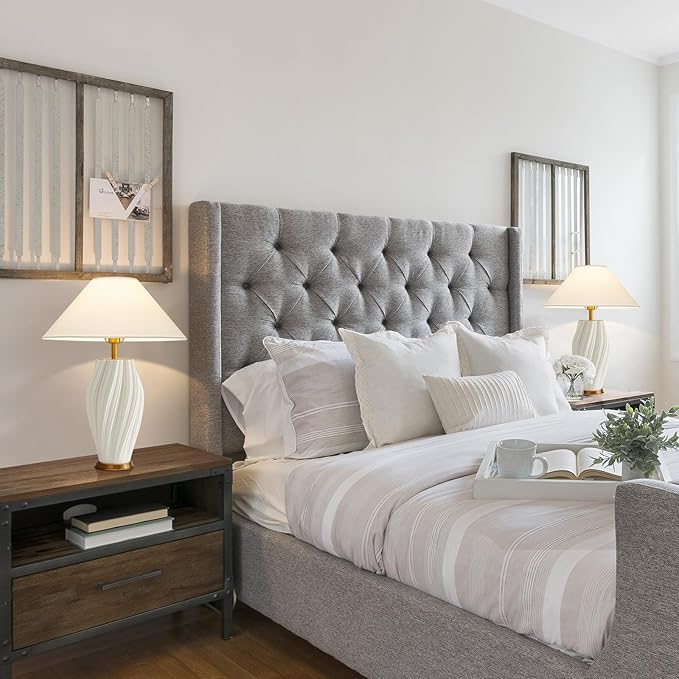 Modern Plug in Ceramic Table Lamps 20.5", White E26 Table Lamp Funky Decorative for Living Room Bedroom Room Office Desk End Bedside (Textured)