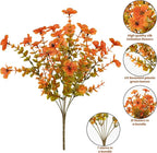 20 Bundles Artificial Fake Mums for Outdoor Fake Plants for Autumn Decoration,Faux Eucalyptus Flowers for Planter UV Resistant Lifelike for Home Porch Garden (Fall Orange)