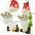 Joliyoou Solar Garden Statue Outdoor Decor, 10.2" H Resin Gnome with Watering Can & Solar Fairy Lights, Waterproof Standing Gnome Figurine for Lawn Yard Pathway Patio Front Door Decoration