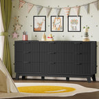 63" Long Dresser for Bedroom, 9-Drawer Fluted Dresser, Extra-Wide Wood Chest of Drawers with Smooth Metal Slides, Stable Base, Modern Clothes Storage Cabinet for Living Room, Hallway, Nursery