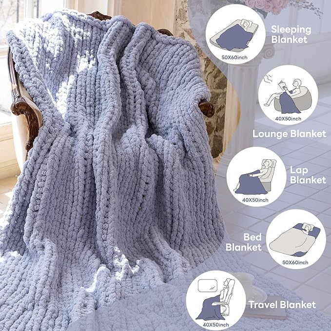 Chunky Knit Blanket - Luxury Soft Cozy 40 * 50 Throw Blanket,100% Woven Blanket Rope Knot Throw Blanket for Couch, Sofa, Home Decor, Gift - Machine Washable(Grey)