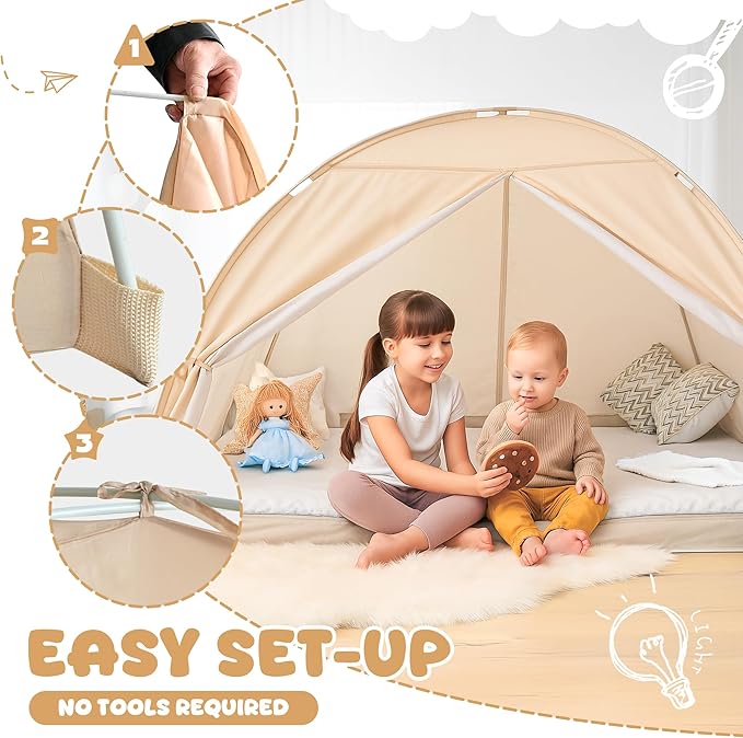 LEEDOR Bed Canopy for Kids/Adults,Mosquito Net & Privacy Tent 2-in-1 Bed Tent, Mesh & Blackout Cloth Double Design Dream Tent,Indoor Safety Bed Tent for Girls/Boys Full (No Mattress)