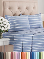 Twin Sheets Set 4 Piece - Includes 2 Pillowcases - Bed Sheets Twin Size - Soft Hotel Luxury Bedding - Cooling, Comfy & Breathable - 1 Flat & 1 Fitted & 2 Pillowcases w/ Deep Pockets - Blue Stripes