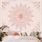 Lunerfex Floral Mandala Tapestry Boho Tapestry for Bedroom Pink Tapestries Wall Hanging Living Room Wall Art and Home Decor 70x90