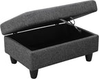 Ottoman Rectangular Storage Ottoman Bench, Flannel Footrest Stool Footstool with Lid for Living Room, Bedroom, Entryway, Black Gray, 35"x23.5"x17.5"