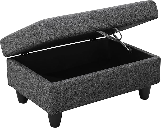Ottoman Rectangular Storage Ottoman Bench, Flannel Footrest Stool Footstool with Lid for Living Room, Bedroom, Entryway, Black Gray, 35"x23.5"x17.5"