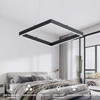 Modern Led Pendant Light Square Led Chandelier 1 Ring Acrylic Pendant Lighting Fixture for Bedroom Living Room Dining Room Kitchen Island 25W 6000K Not-dimmable 15.7L*15.7" W (Black)