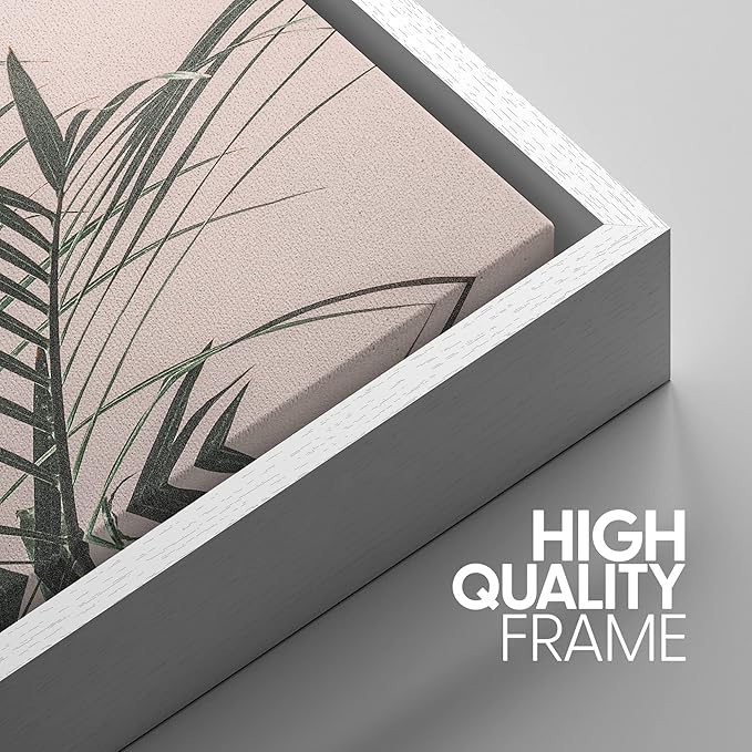 SIGNWIN Framed Canvas Print Wall Art Set Tropical Palm Leaf Beach Ocean Shore Landscape Nature Wilderness Photography Modern Art Realism Decorative for Living Room, Bedroom, Office - 24"x36"x3 White