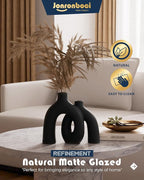 Matte Black Vase Set - Hug Hollow Donut Aesthetic Ceramic Vases Home Decor, Modern Nordic Minimalist Decorative Vase for Table Centerpiece Bookshelf Office Entryway Console Fireplace (Black)