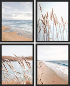 SIGNWIN Framed White Beach Grass Cloudy Ocean Sea Wave Horizon Wall Art, Set of 4 Landscape Colorful Wall Decor Prints, Nature Wilderness Wall Décor for Living Room, Bedroom - 11"x14" Black